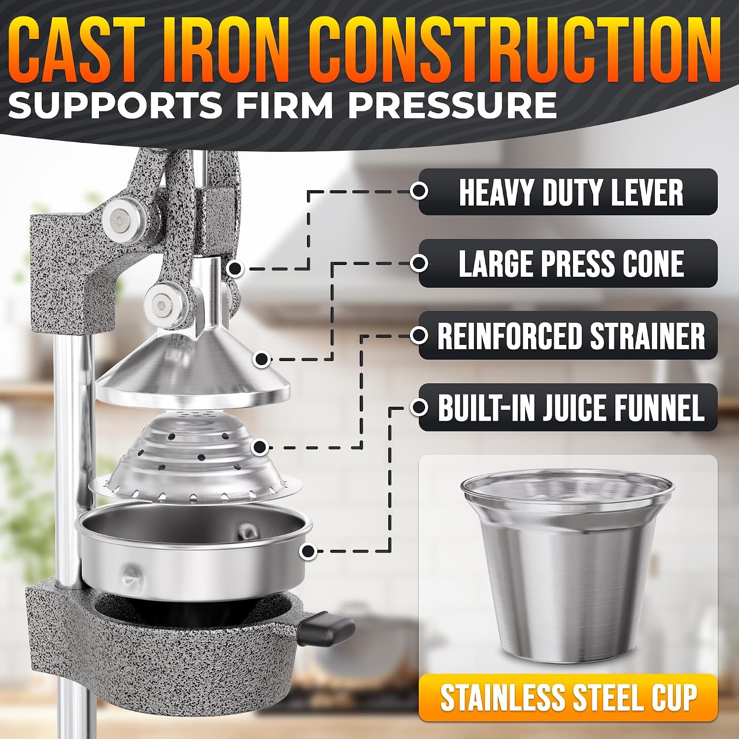 Cast Iron Juicer Hand Press, Heavy-Duty Squeezer (Silver) image 3