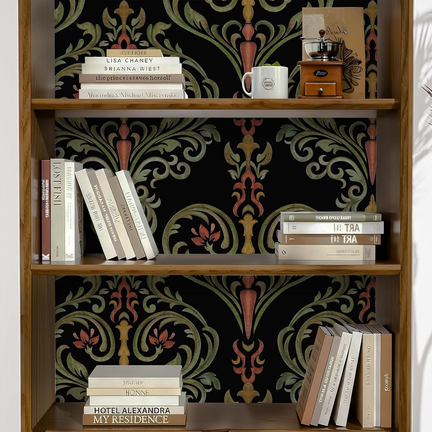 Boho Victorian Floral Wallpaper Peel and Stick Vintage Elegant Botanical Dark Mysterious Red Flowers Green Leaf Wallpaper Removable Self Adhesive for Bedroom Bathroom Renter Friendly 17.71"x236.2"