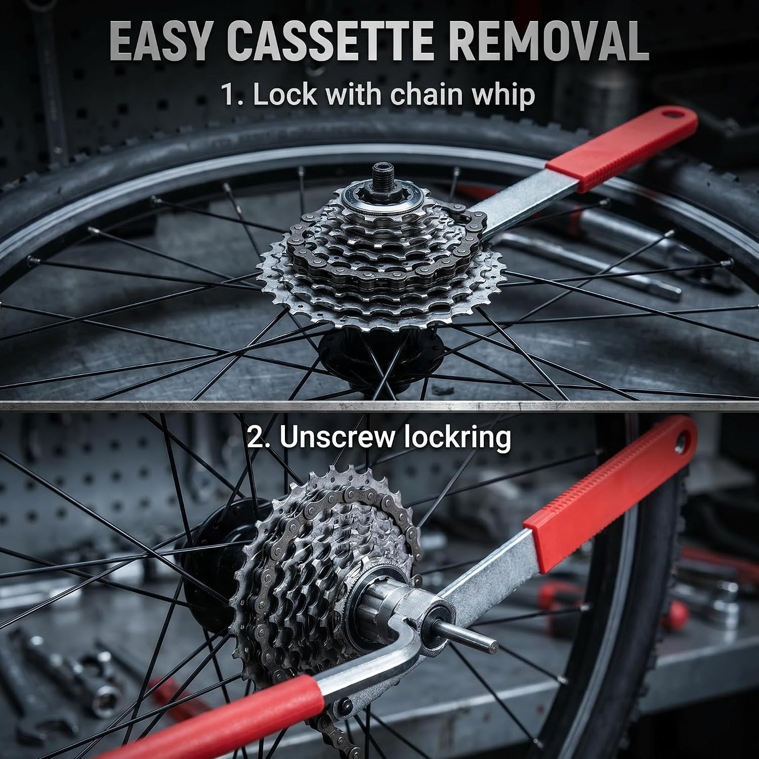 Bicycle Flywheel Removal Tool Set with Chain Wrench Included, Flywheel Puller Tool and Locking Ring Puller, Compatible with Shimano SRAM 7 to 12 Speed Bicycle Flywheel and Disc Lock Ring