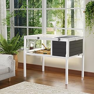 Turtle Habitat Enclosure, Large Wooden Tortoise House for Indoor and Outdoor Use, Reptile Enclosure with Openable Roof & Secure Locking System (Dark Grey, with Leg)