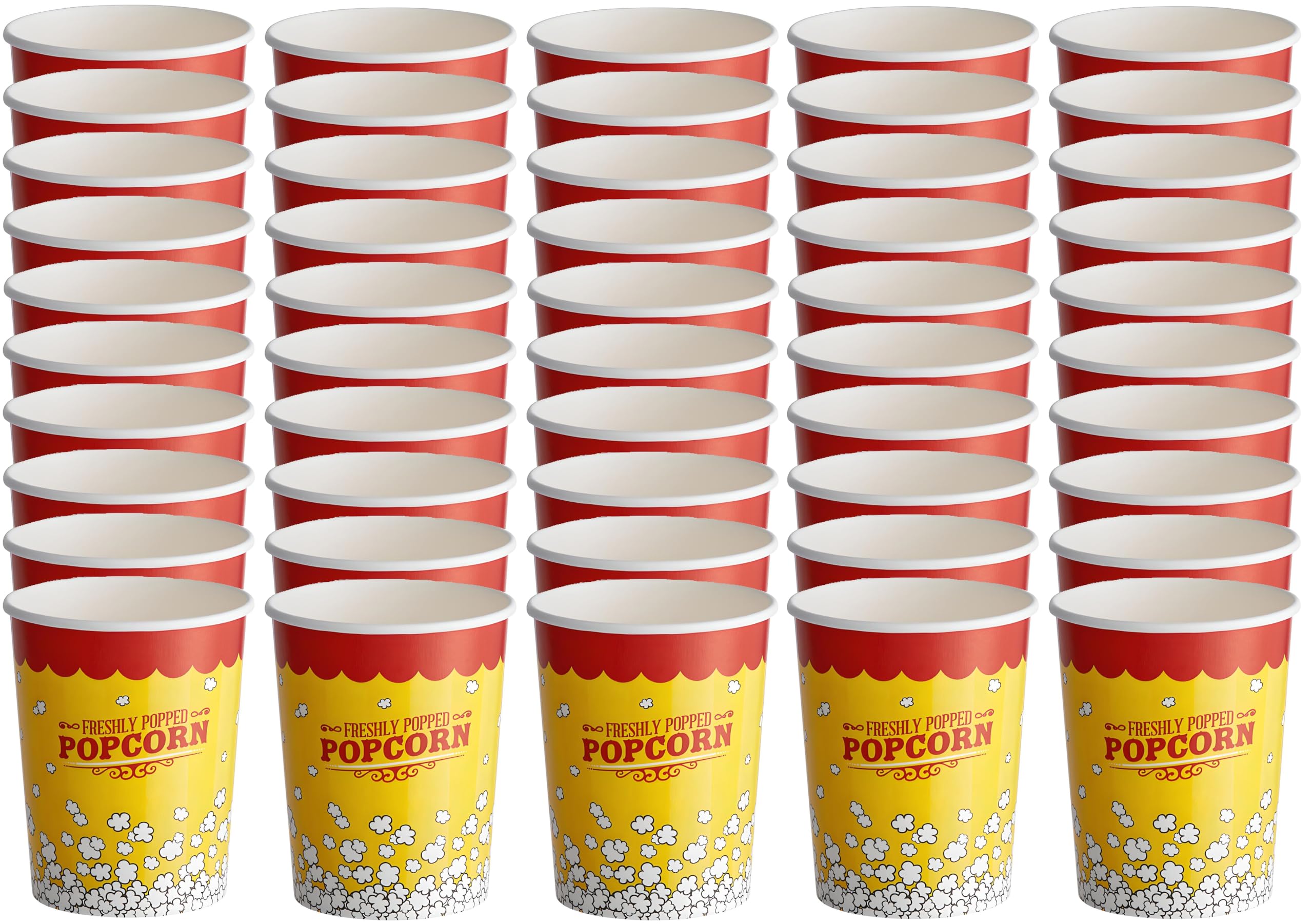 OCS Parts Movie 50-Pack Theater Popcorn Buckets | 46 Ounce | 7" x 4.5" Heavy Duty Disposable Greaseproof Popcorn Container Tubs for Home Movie Night,