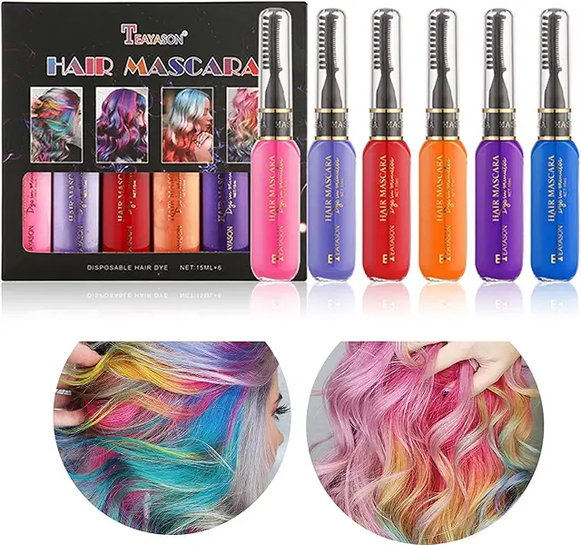 6-Color Temporary Hair Mascara & Hair Chalk for DIY Rainbow Styles