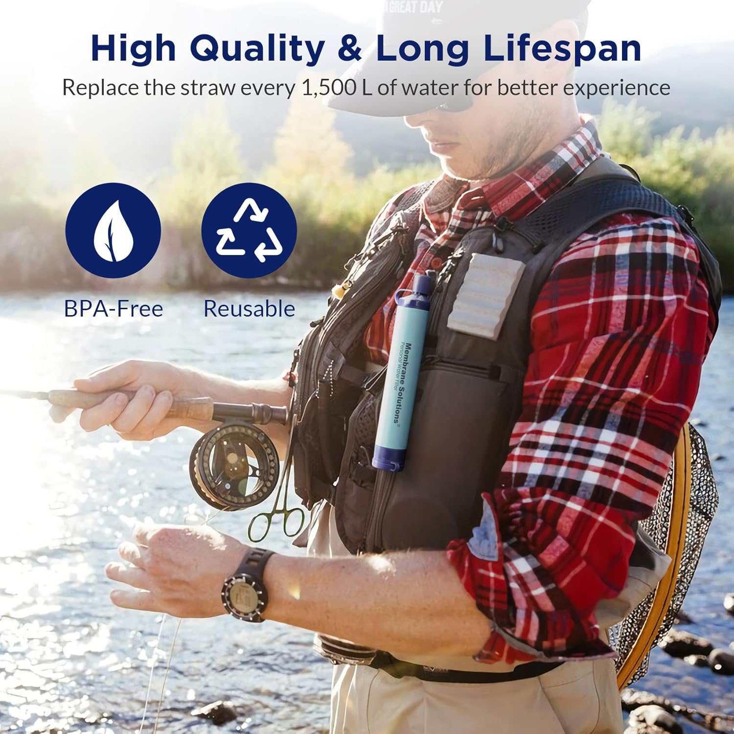 Membrane Solutions Personal Water Filter, Portable Water Purifier Survival Filter Straw, Outdoor Water Filter for Hiking Camping Travel Hunting Fishing Emergency Preparedness (1Pack) : Sports & Outdoors