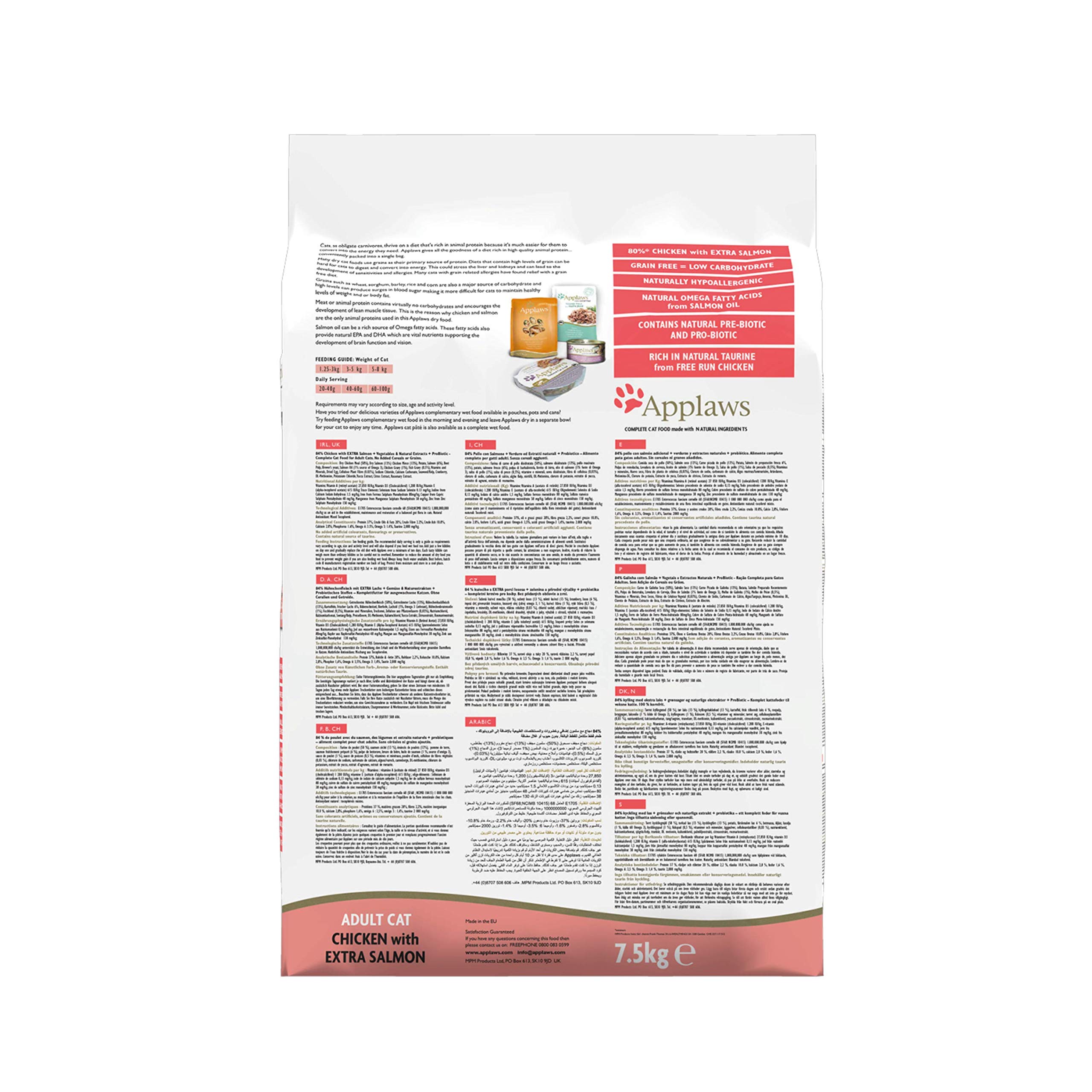 Bundle of Applaws Complete Natural Chicken Pienso seco para gatos adultos + Applaws Comida Seca Completa Natural de Pollo con Salmón para Gatos Adultos - Bolsa Resellable de 2 x 7.5 kg