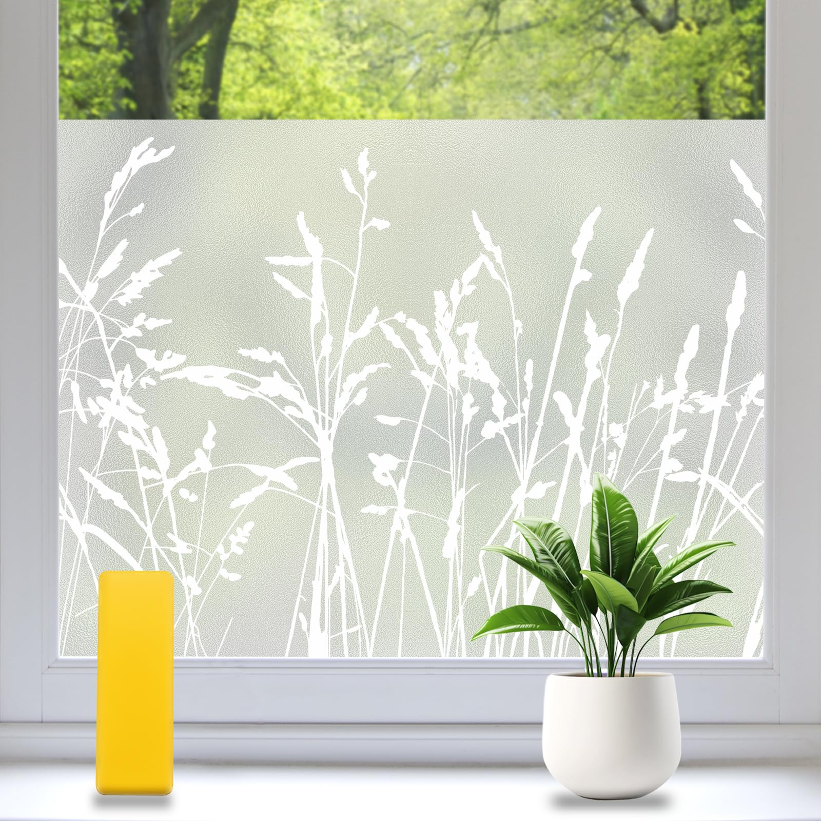 Zindoo Window Film Privacy Film for Glass Windows 44.5x200cm, Frosted Pattern Static Cling, Opaque No Glue Sticker Glass Coverings Vinyl UV Protection for Bathroom Home Office