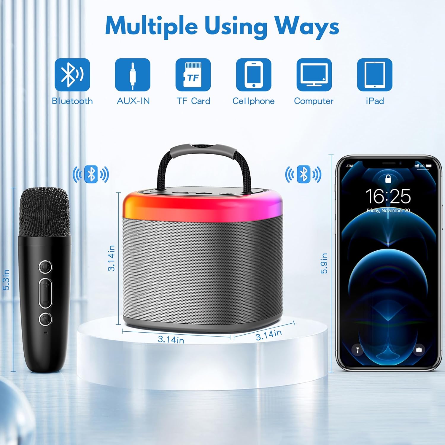 JYX Mini Karaoke Machine for Kids, Portable Bluetooth Karaoke Speaker Unpowered Cabinets with 2 Wireless Microphones and Party Lights and Adults, Birthday Gifts for Girls Boys Family Party(Dark Gray) - Image 4