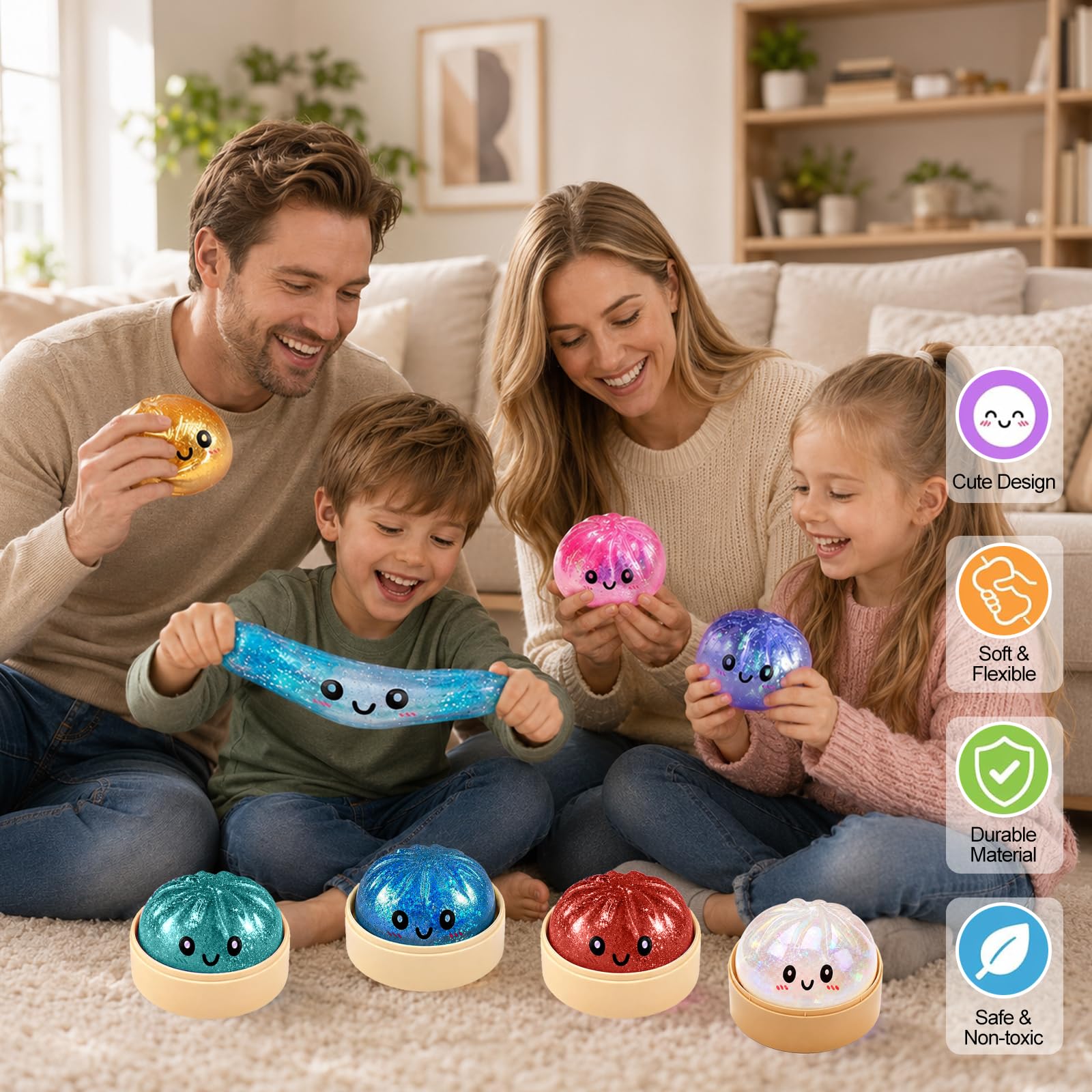Dumpling Squishies 2026, Squishiest Bun Dumplings with Steamer Box Glitter Dumpling Dampfgarer, Mystery Dumplings Trend mit Box Geschenkidee für Kinder und Erwachsene (Zufällig)