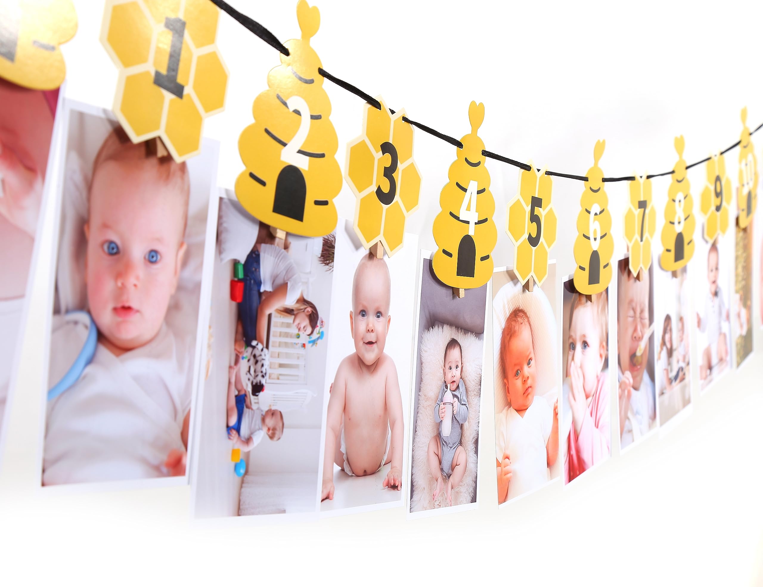 Rweseo Bee 1st Birthday Banner - Bee First Birthday Decorations,Bumble Bee First Birthday Photo Banner,12 Month Picture Banner. First Bee Day Party. Fun To Bee One