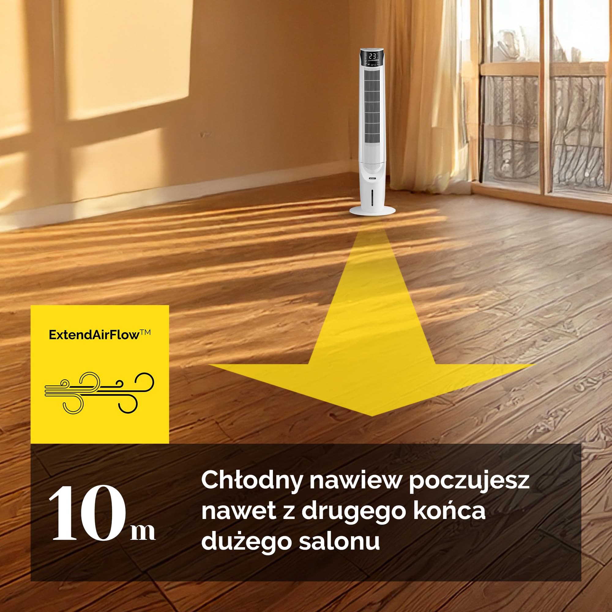 Yoer 33dB Cichy Klimator wodny przenośny 6w1, Wentylator kolumnowy, 60W, 10m Zasięg nawiewi, 2x szybsze chłodzenie, Nawilżanie powietrza, Aromaterapia, Jonizacja, 90° Oscylacja, Cascado TFC06W, biały