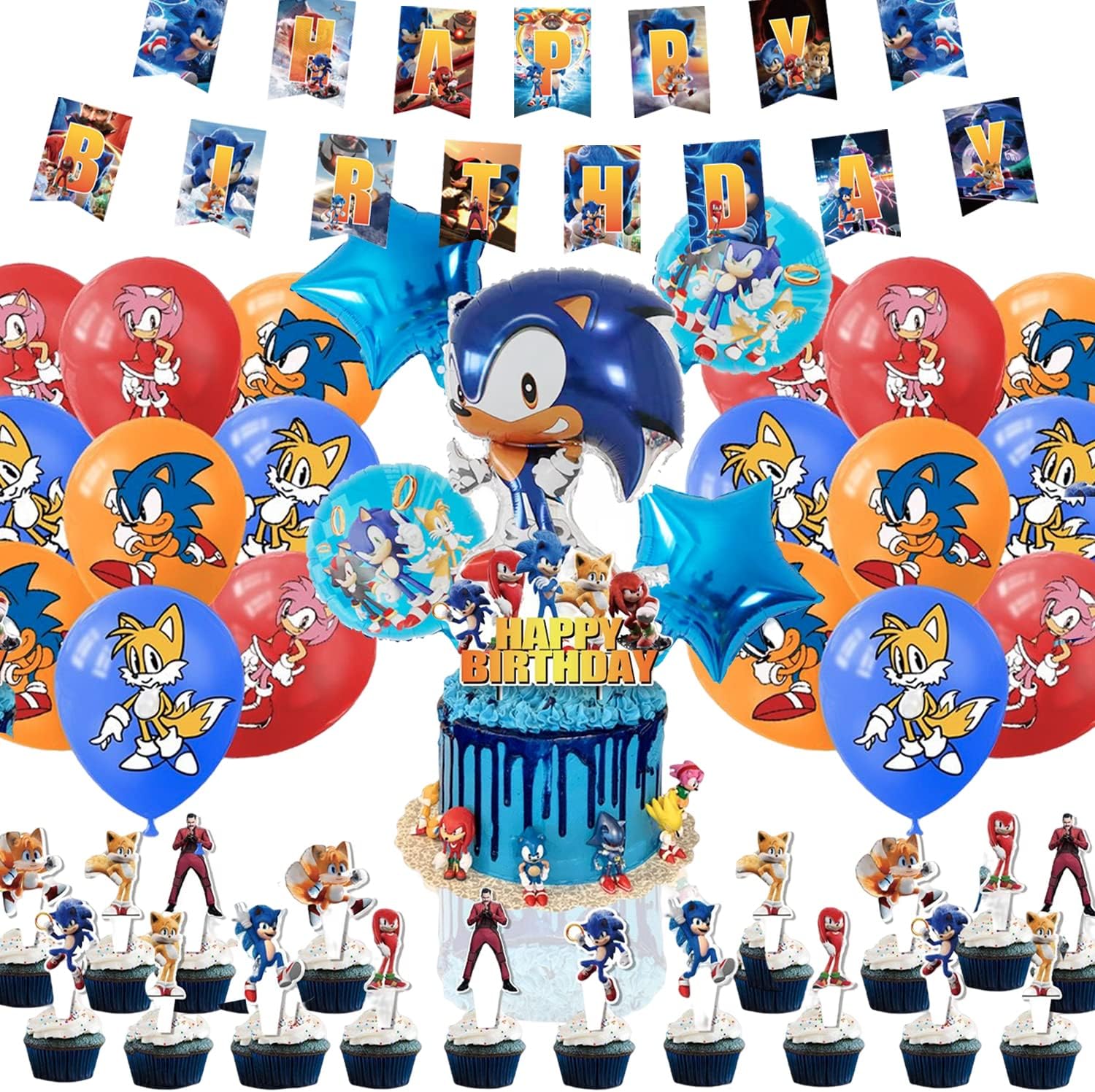 Sonic Party Supplies,39pcs Including Happy Birthday Banners