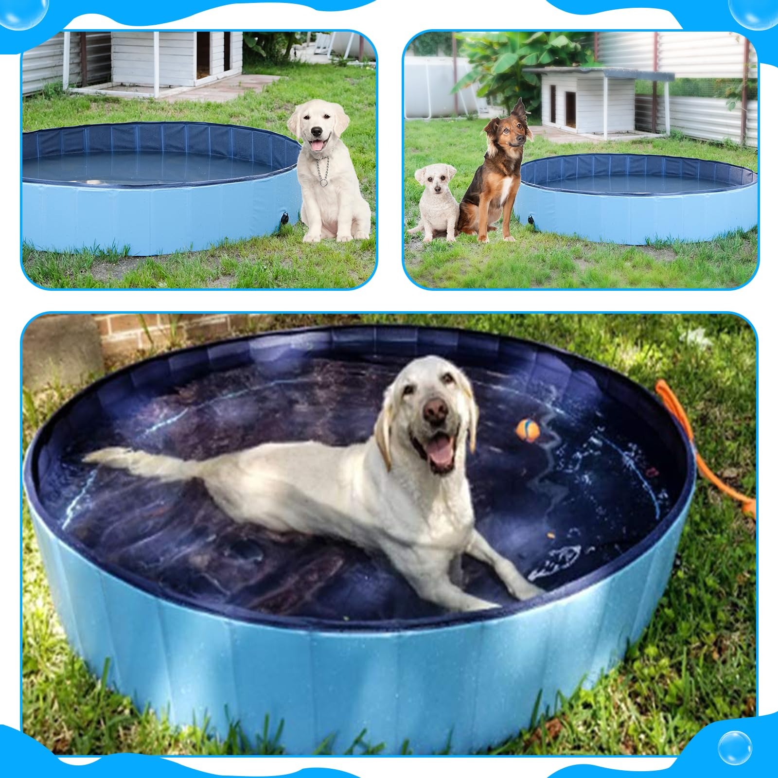 Hundepool fur Große Hunde 160 x 30 cm mit Staubschutz Faltbarer Pool | für Hunde aus PVC Große Hundebadewanne, tragbarer Außenpool, Garten