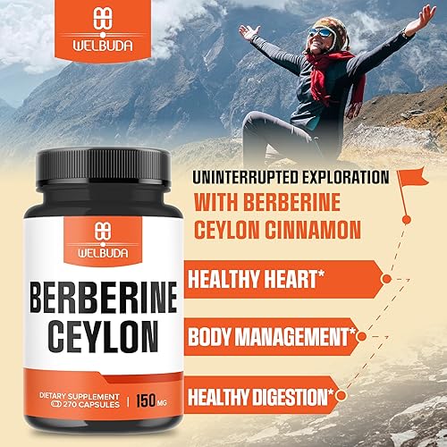Miniatura 3 de Suplemento de berberina de 1000 mg con 500 mg de canela de Ceilán, 270 cápsulas, súper fórmula con ingredientes de primera calidad, apoya la salud