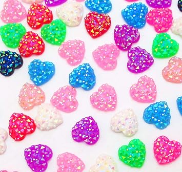 50pcs Mini Heart Shape Sparkle Resin Buttons Flatback Love Buttons - Mix, 1/2"12MM