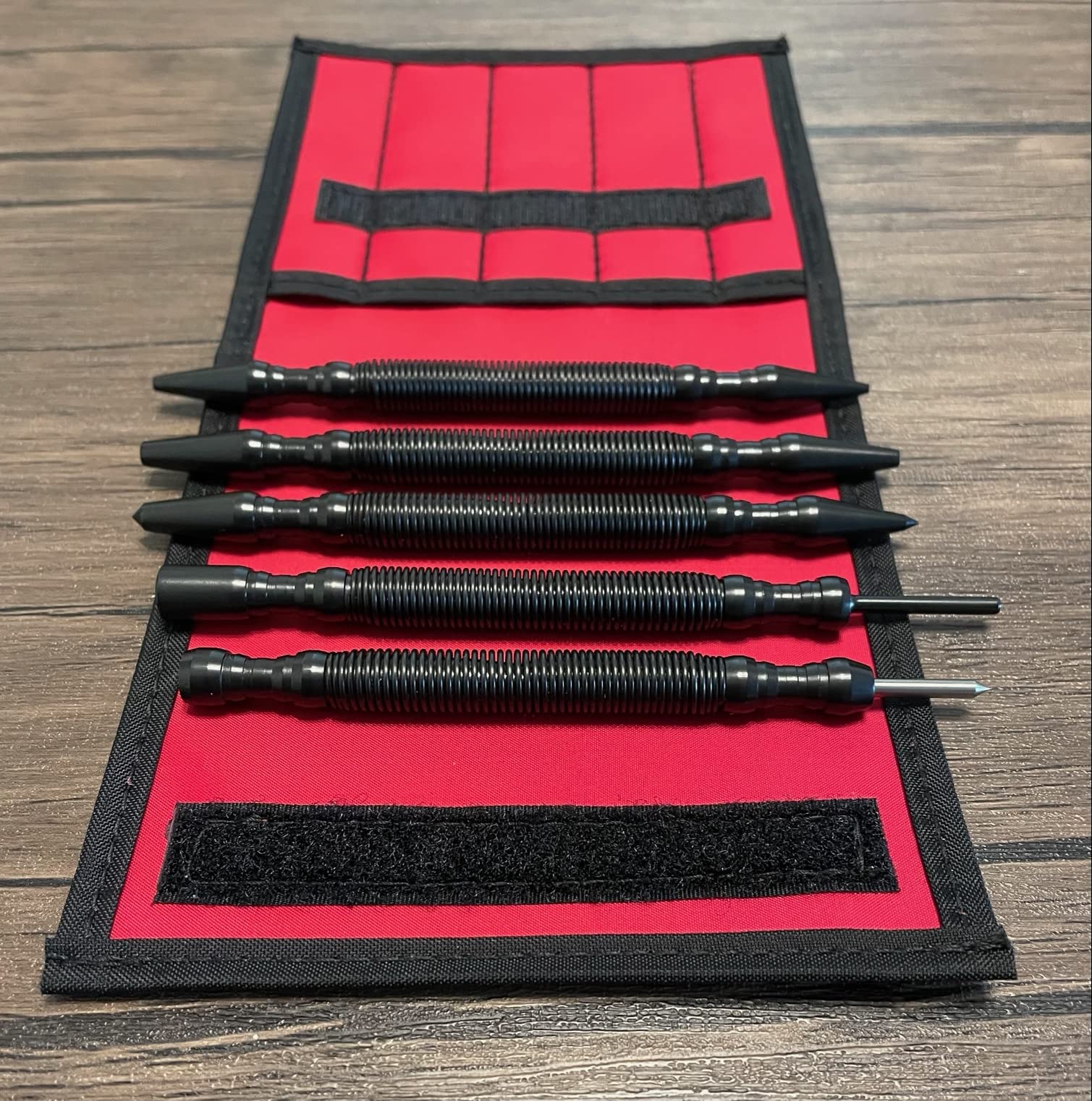 HIT ToolHammerless Spring Punch Pro Pack: 1)1/32"&1/16",1-3/32" &1/8" Dual head nail setter, 1)Dual head prick & centre 1)HSS prick, 1)Dual Head Door hinge pin remover/hammer & Pouch
