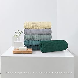 Spotted Play Muslin Burp Cloths 100% Cotton Large 20\'\'x10\'\' Extra Soft and Absorbent Baby Wash Cloths Spit Up Rags - Baby Burping Cloth for Boys Girls Items(12 Pack Ivory, Slate and Emerald Series)