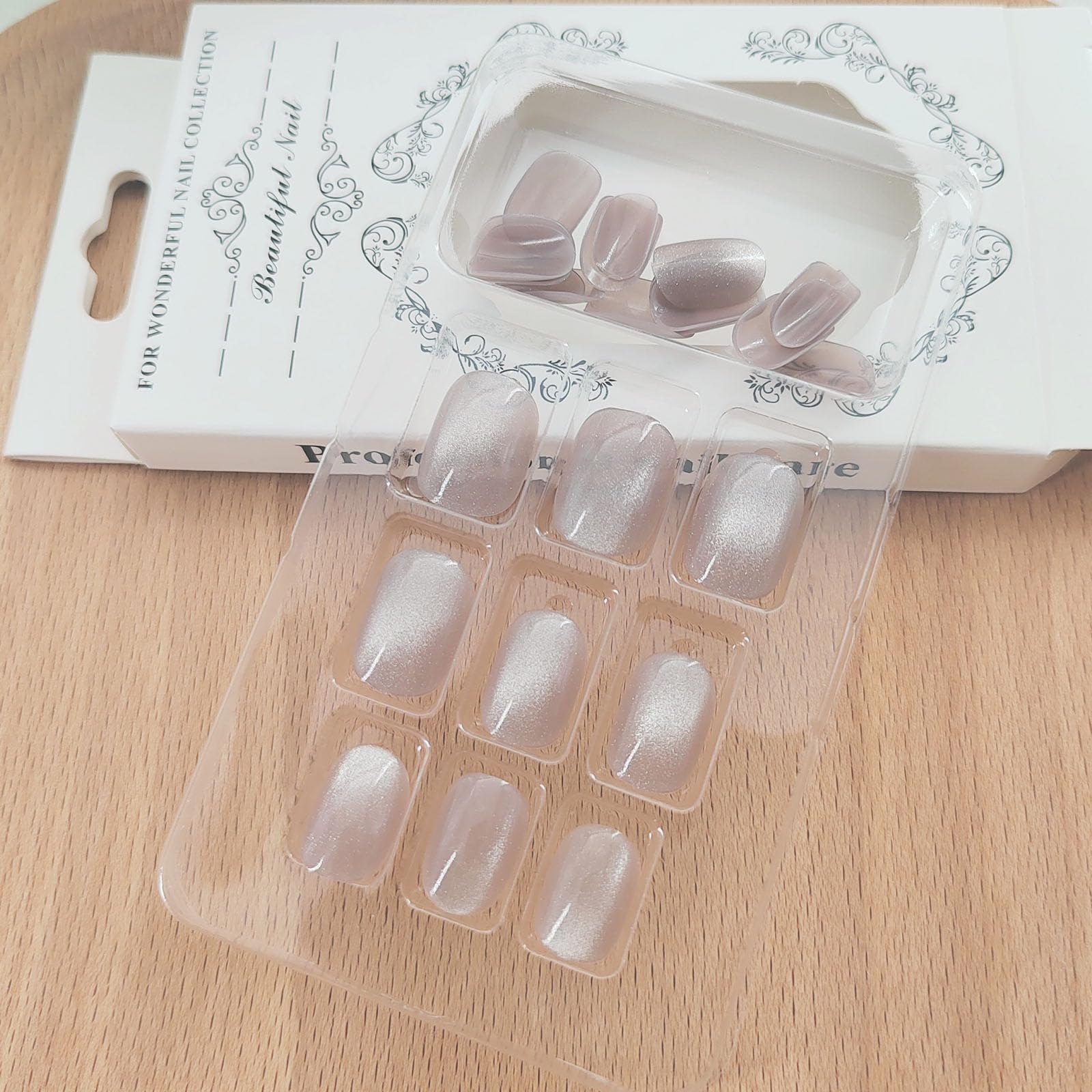 李 Amazon.com: Xenophoer Uñas a presión cortas ovaladas Beige Gris
