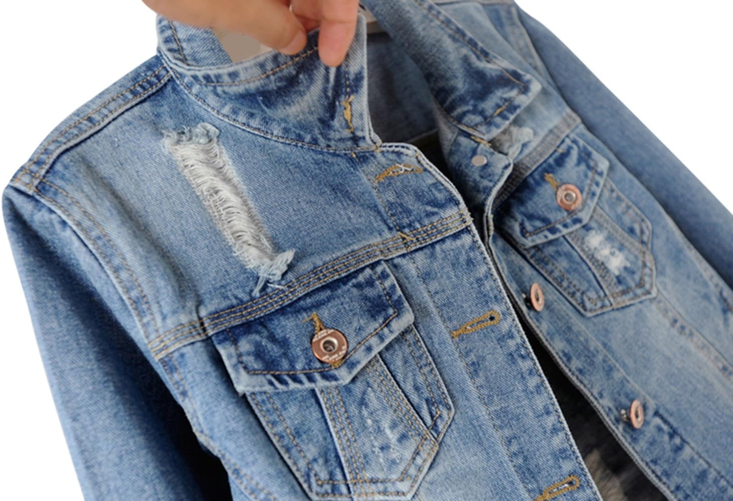 Trendy XU Spring Women Vintage Slim Fit Denim Coat Destroyed Cropped Jeans Jacket