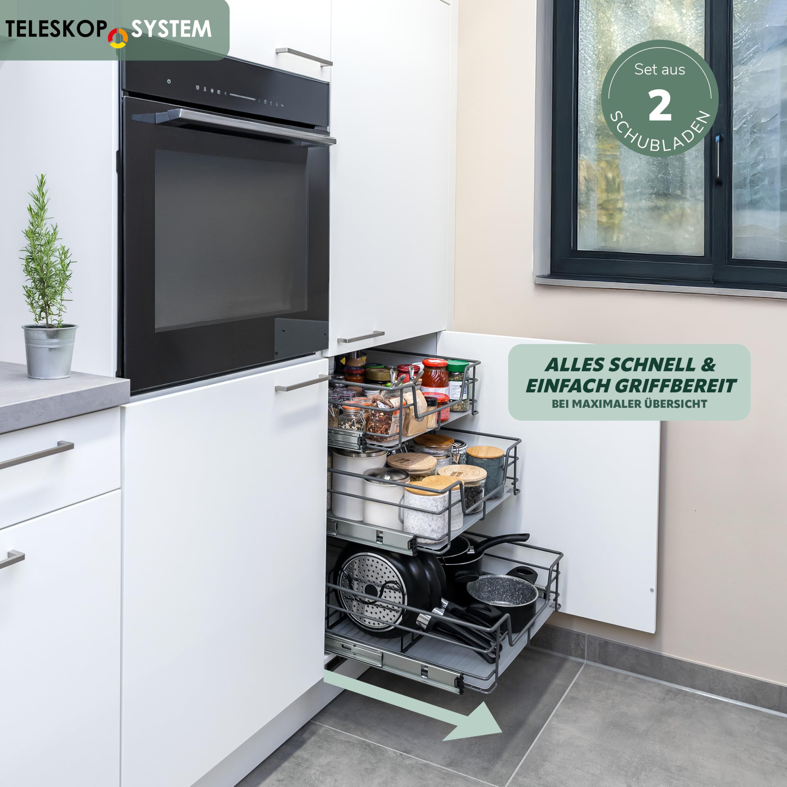 bremermann Teleskopschubladen 2er Set - 60 cm mit Einlegeboden, K�chenschublade zum Nachr�sten, Vollauszug mit Teleskop-Schienen, ideal f�r K�che, Bad & Schlafzimmer, aus Metall (Grau)