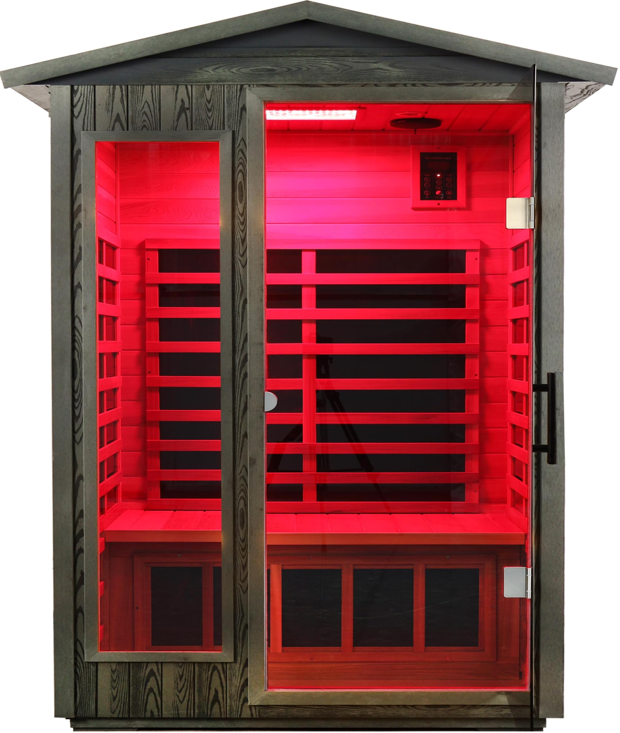 LTCCDSS Full Spectrum Ultra-Low EMF Outdoor Sauna 2 Person, Carbonized Composite Wood Far Infrared Sauna for Home, EMF 0.1-1mG, Bluetooth &amp; Chromotherapy (57.8 * 40.5 * 81.1 in)