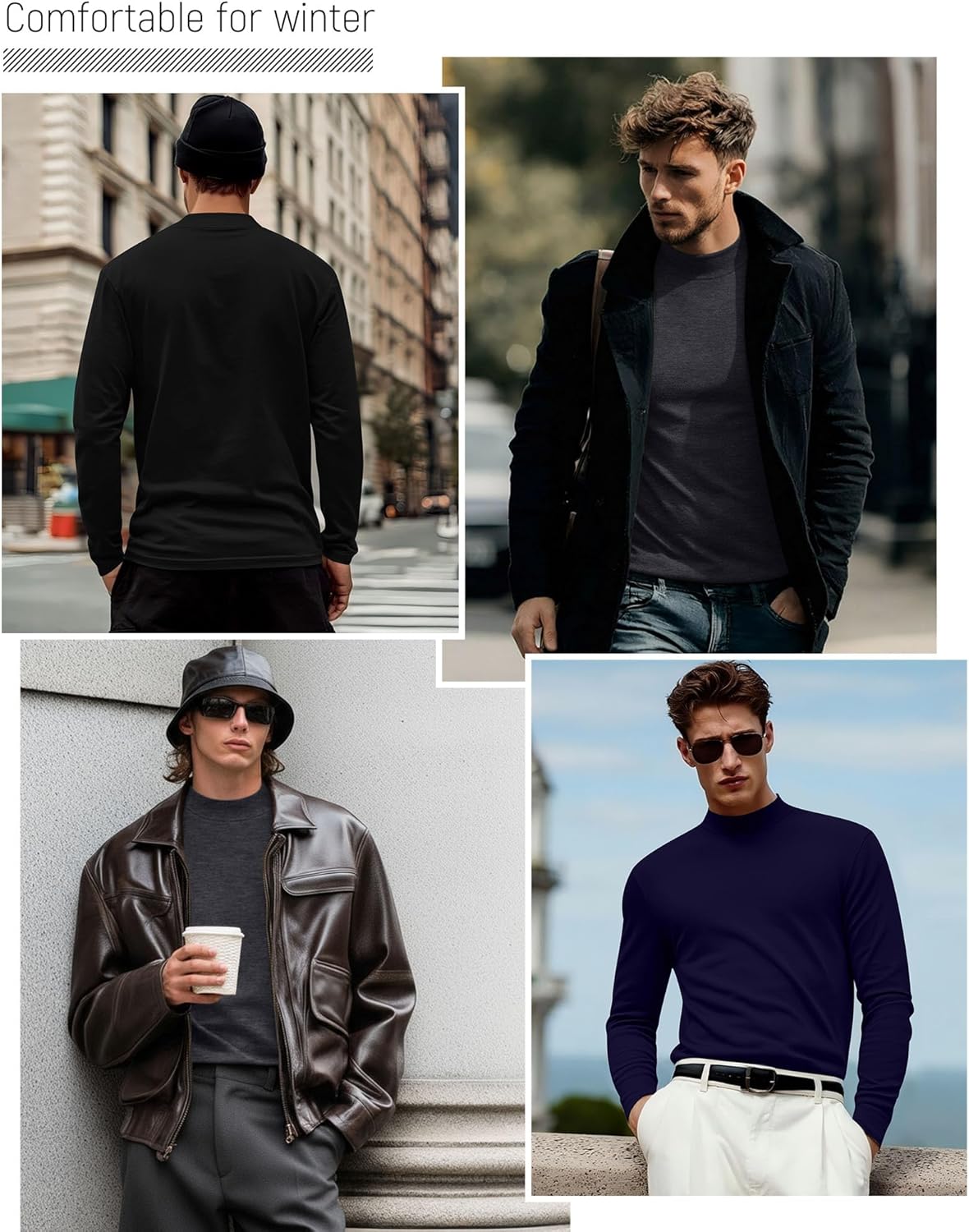 Riyiper 3 Pack Men's Mock Neck Shirts, Long Sleeve Cotton Turtleneck Tops Slim Fit Lightweight Pullover Casual Knit Sweaters - Image 2