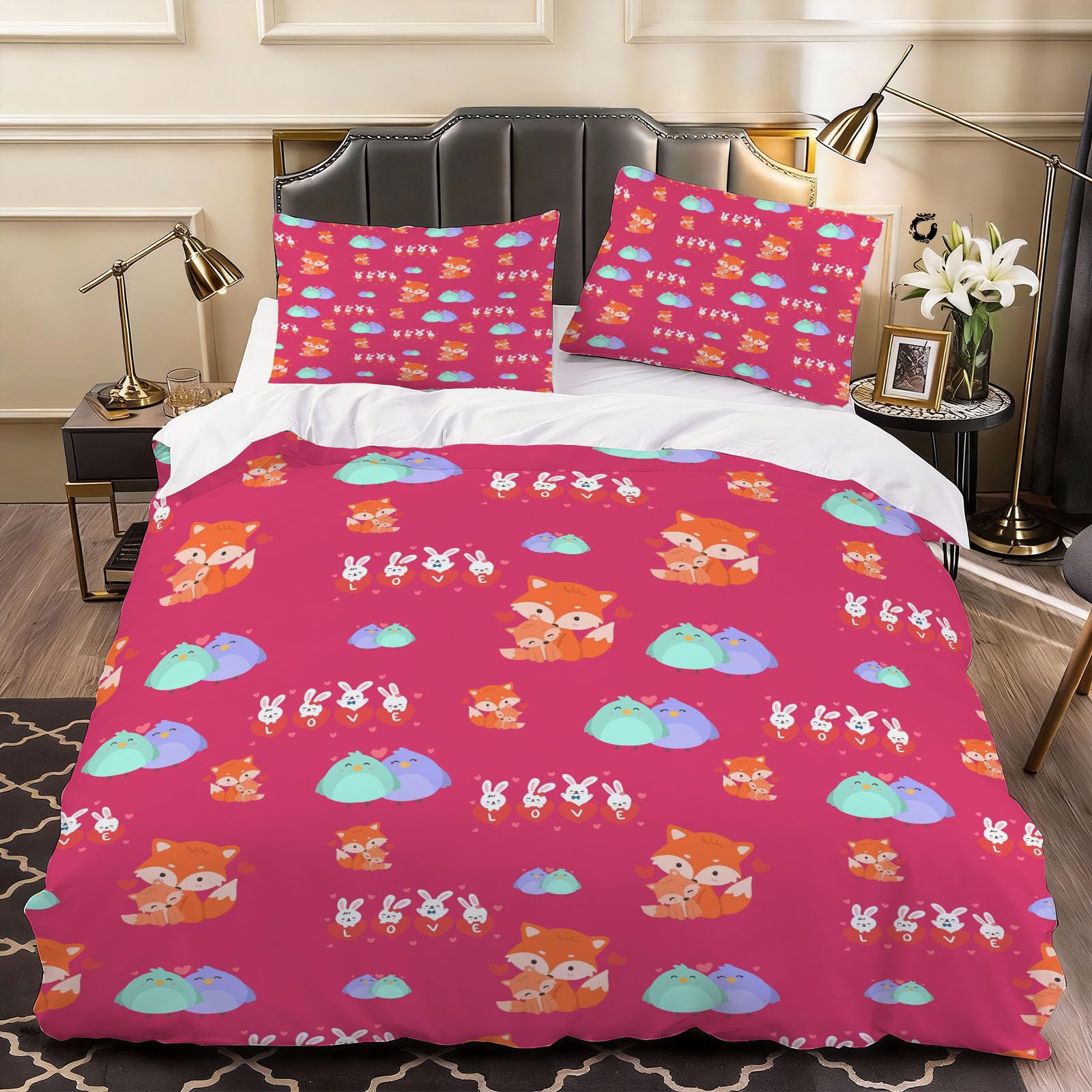 3D Cartoon Fox Duvet Cover Kids Bedding Double Bed Set, Soft Microfiber Comforter Cover Printed with Zipper Closure Quilt Coverr 200x200 cm and 2 Pillowcases