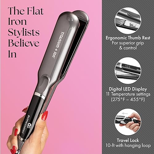Miniatura 3 de Olivia Garden Titanium+Ion Professional Flat Iron  High-Performance Titanium Plates, Dual Voltage, Ultra-Smooth & Snag-Free, Includes Heat-Resistant