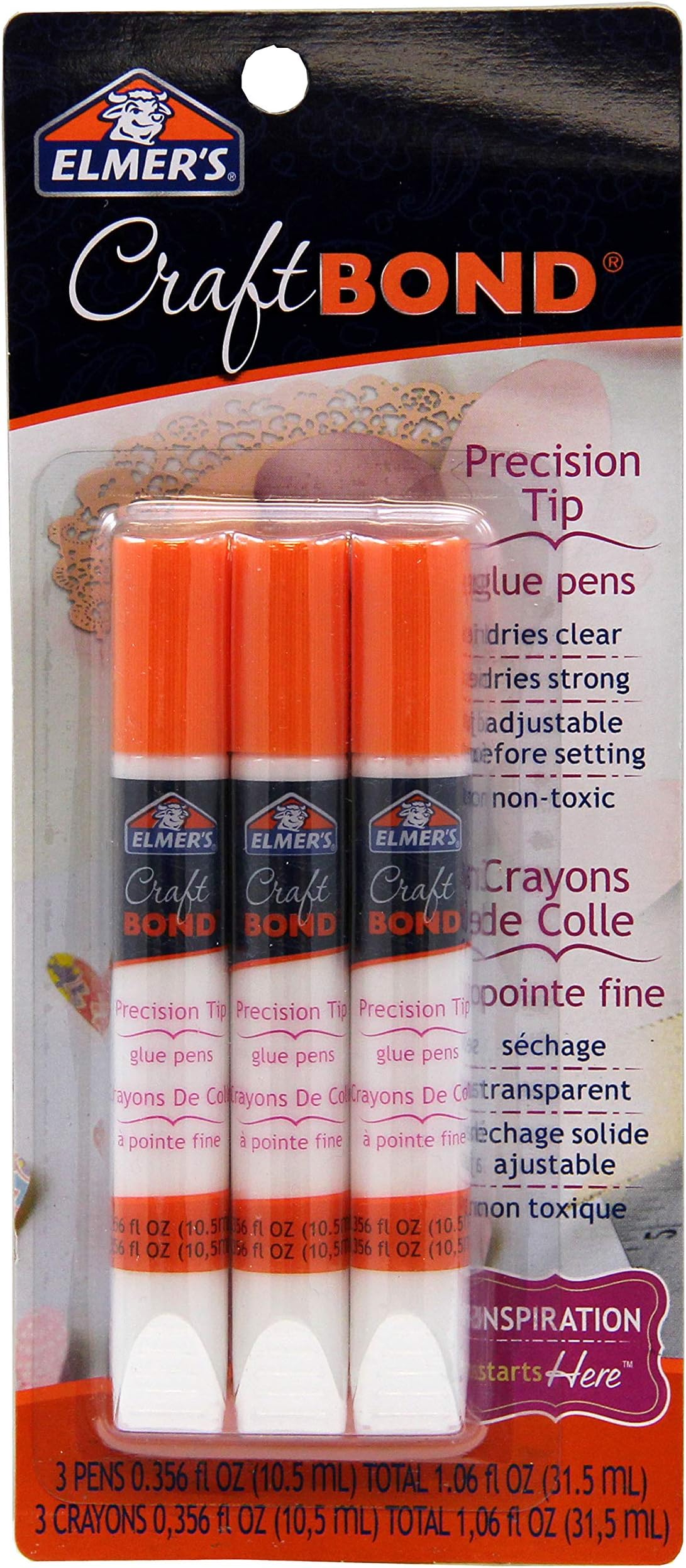 ELMERS Craft Bond Precision Tip Glue Pens, 2 Packages of 3 Glue Pens (E477)