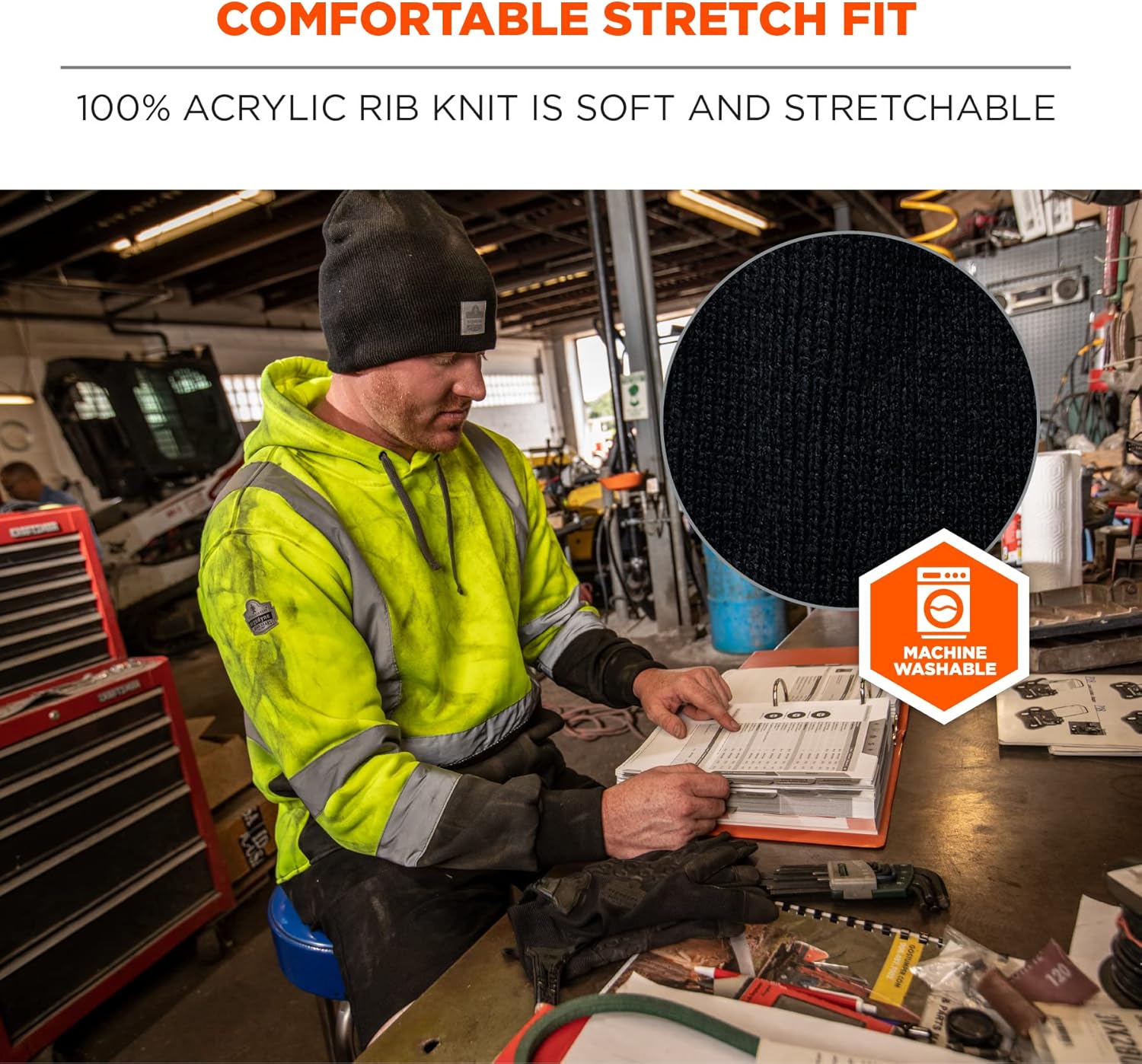 Ergodyne 6812 N-Ferno Ribbed Knit Beanie, Lime - Image 4