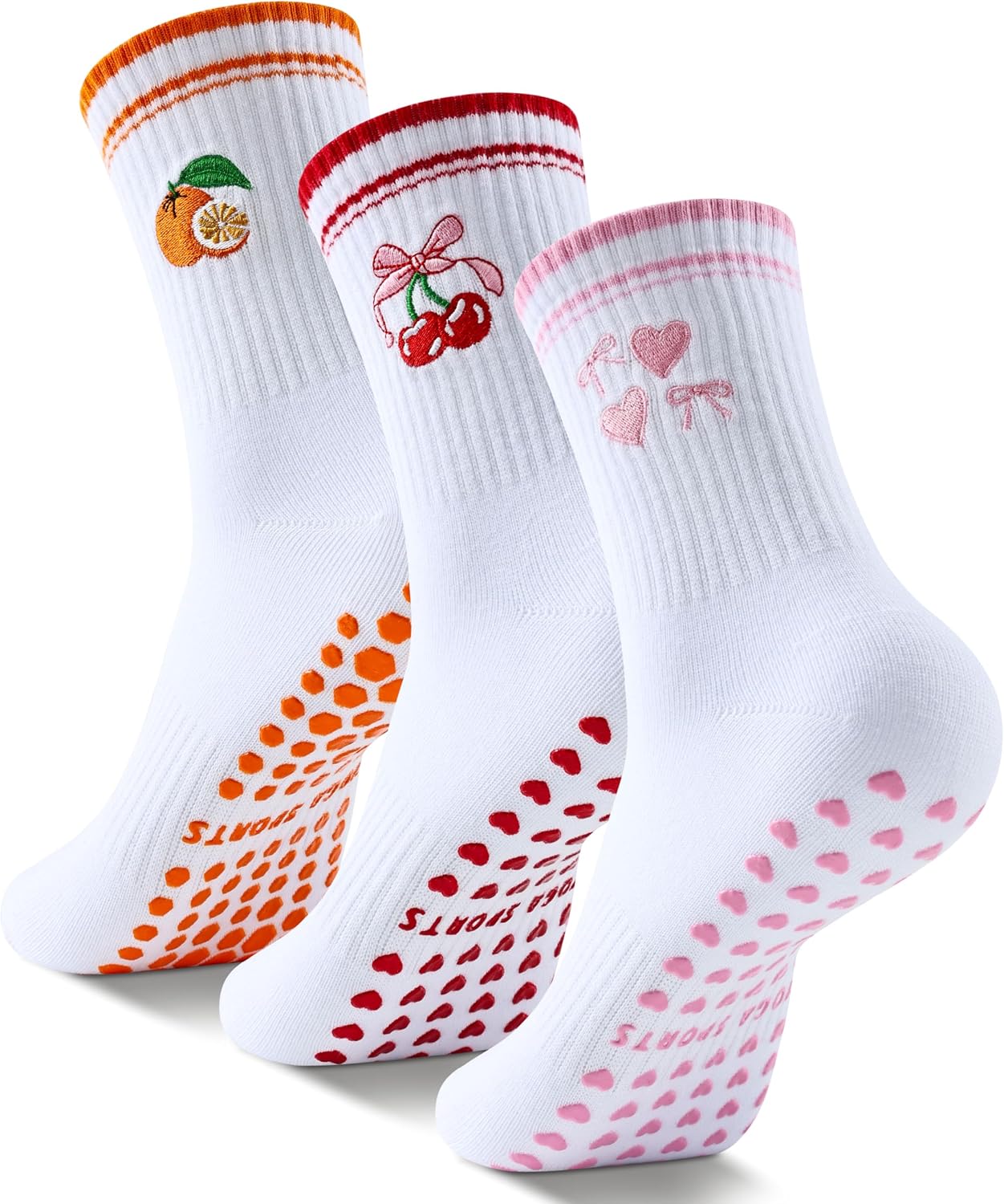 Belloxis Pilates Grip Socks for Womens 3 Pair Yoga Non Slip Socks Cute Non Skid Athletic Crew Sticky