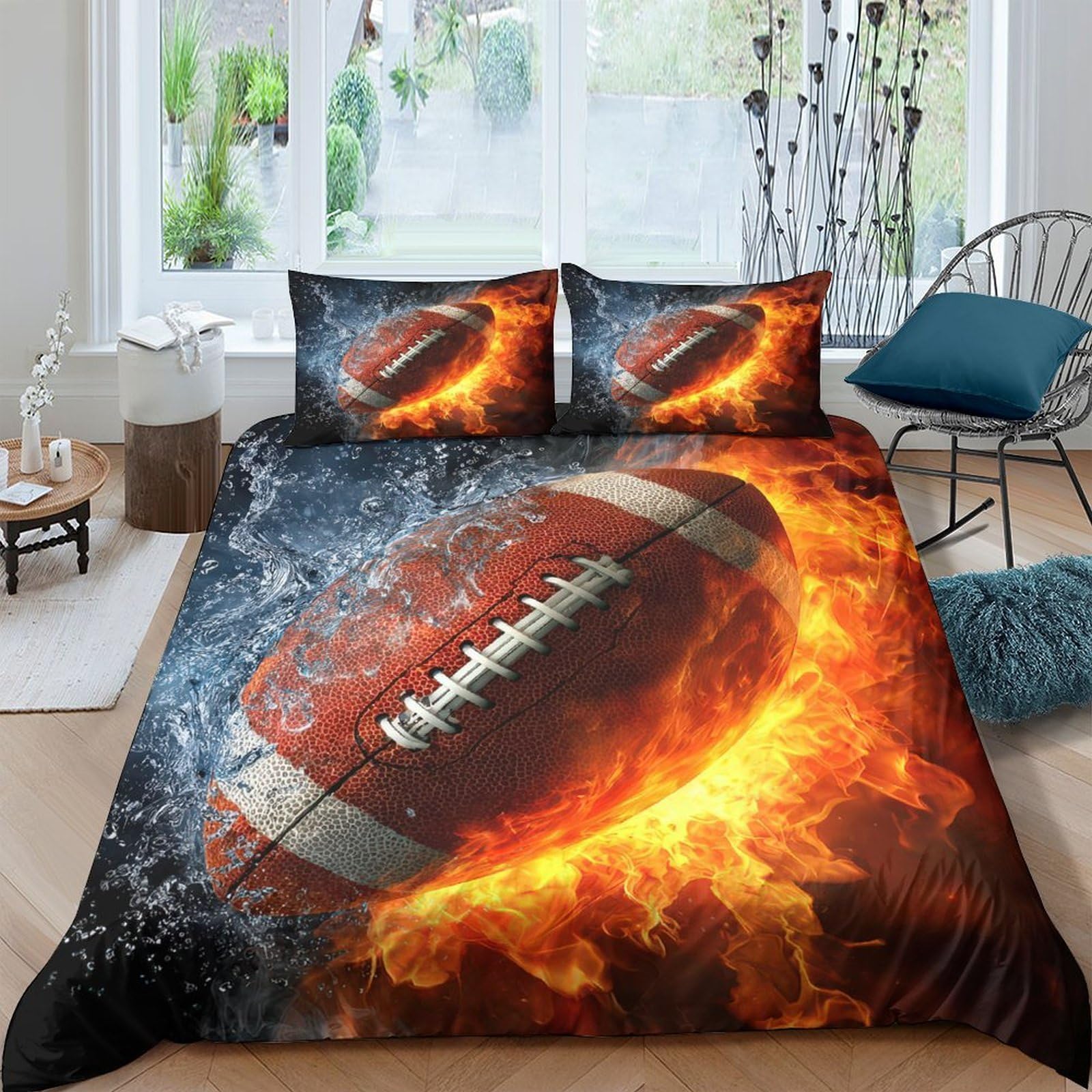 Ctjqhvkz Style-6 3D Printed Fire Football Fitted Sheet Microfiber Soft Breathable Water Splash Bed Cover For Bedroom Guest Room Decor Single（135X200cm）