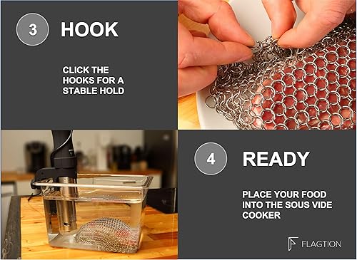 Miniatura 5 de FLAGTION Sous Vide, juego de red de malla de acero inoxidable de grado alimenticio de 1.5 libras y 5 imanes recubiertos de silicona para cocinar al