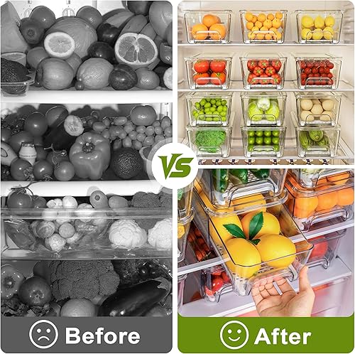 Miniatura 4 de Imncya Paquete de 6 cajones apilables extraíbles para refrigerador, cajón transparente para refrigerador con tapas, cajones de almacenamiento