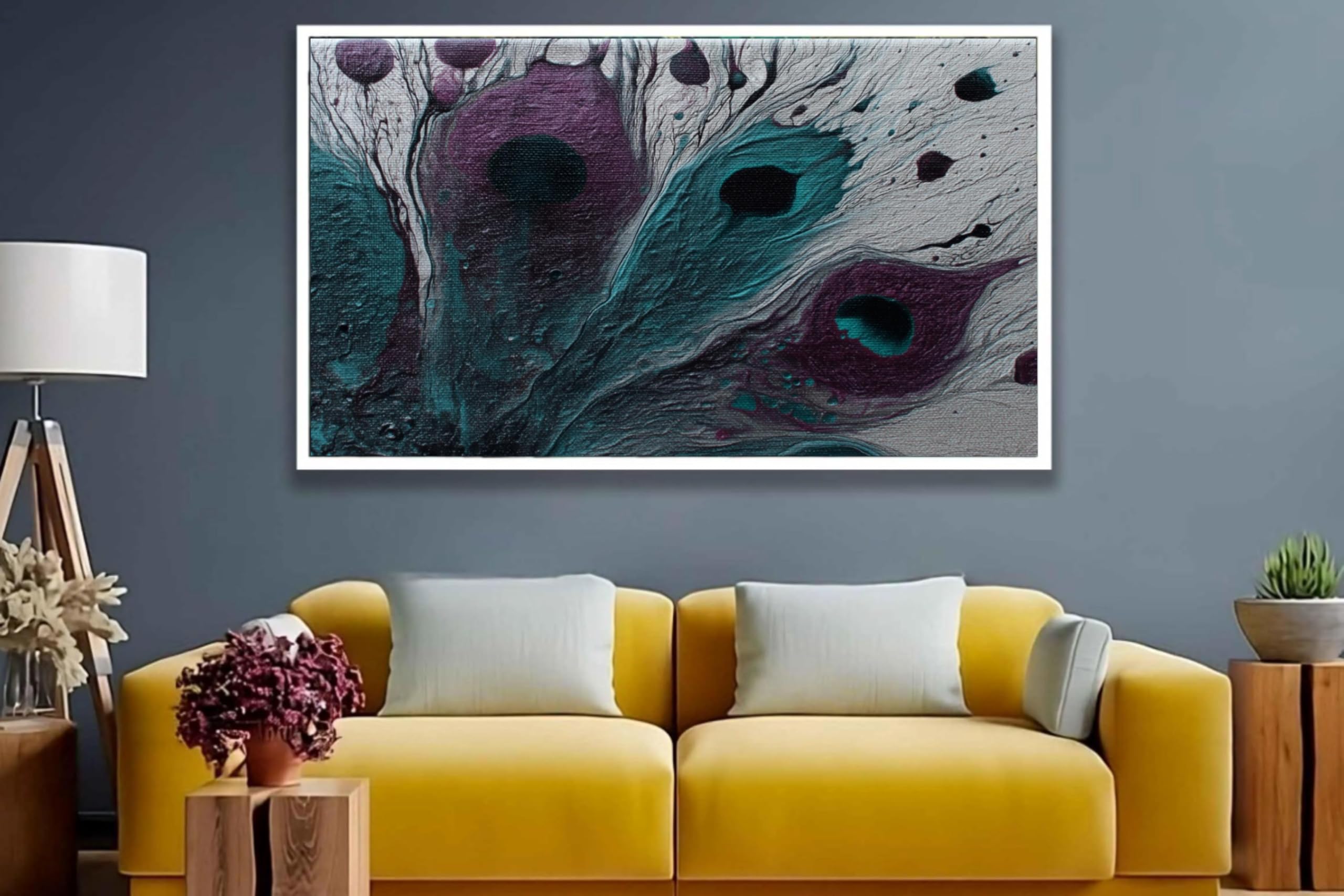 XBTYKPB Abstract Peacock Feather Canvas Wall Art Wall Decor, Teal and Purple Canvas Painting, Animals Home Decor, Ready to Hang(21x30cm/Frameless)