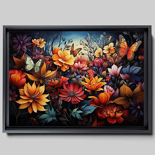 Flourishing Wings, Colorful Butterflies & Floral Wall Art Print, Inspired by Mexico Folk Art, Vibrant Butterfly Home Decor and Tile Artwork, Canvas