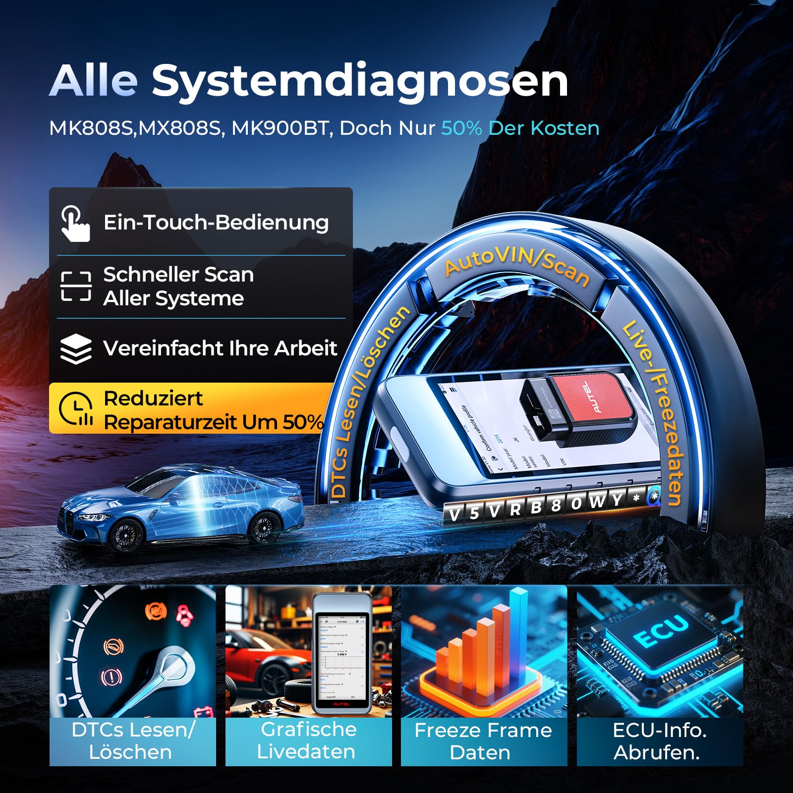 Autel MaxiDIAG MD906Pro OBD2 Diagnosegerät: 2026 Bluetooth Ver. von MaxiCOM MK808S MX808S, Upgrade von MD808PRO MD806 Diagnosegerät für Alle Fahrzeuge, FCA SGW CAN FD, 11 Dienst,Keine Abonnementgebühr