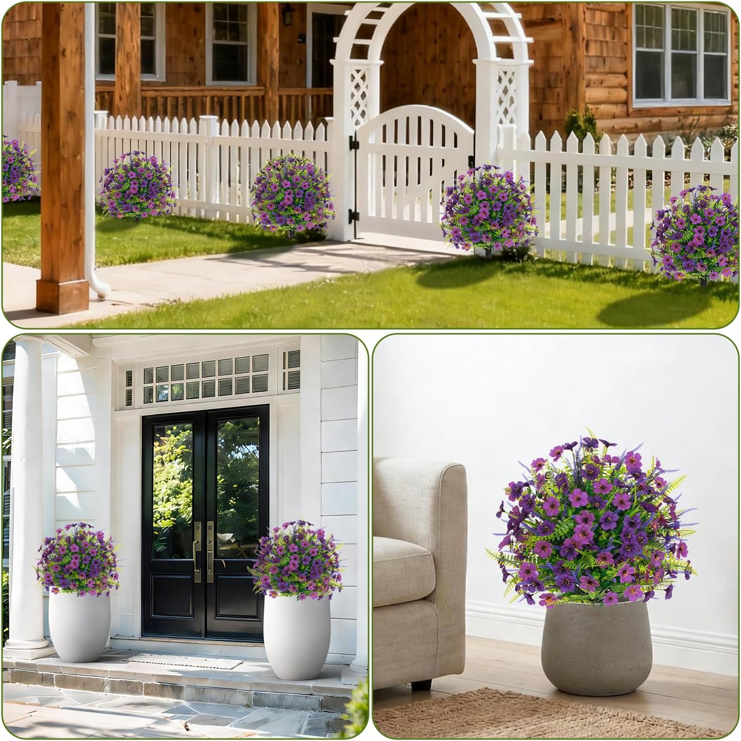 Artificial Topiary Ball Trees 2 Pack 24" with Lavender Flowers, UV Resistant Faux Boxwood Shrubs & Bushes, Outdoor Plants for Porch Planters, Garden, Window Box & Spring Decor