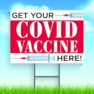 GET Your COVID Vaccine HERE, Red Road Yard Lawn Grass Garden 24inch x18inch Sign wStake