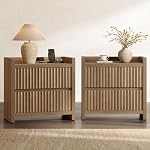 SICOTAS Stands de nuit Ensemble de 2-Fluted Tables de chevet avec station de recharge- Moderne 2 Table de chevet des tiroirs 25" Table de chevet, grand stand de nuit pour la chambre (Chêne lumineux rebaptisé)