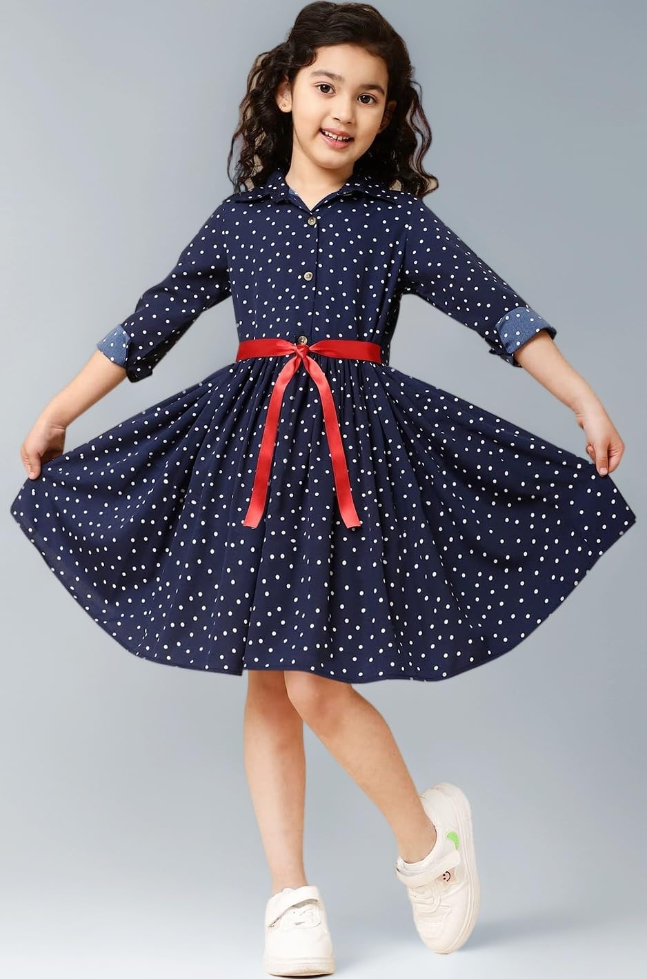 A.T.U.N. (ALL THINGS UBER NICE) Girl's Polyester Skater Knee Length Casual Dress (GDRS SHT NPD_Navy_8-9 Years)
