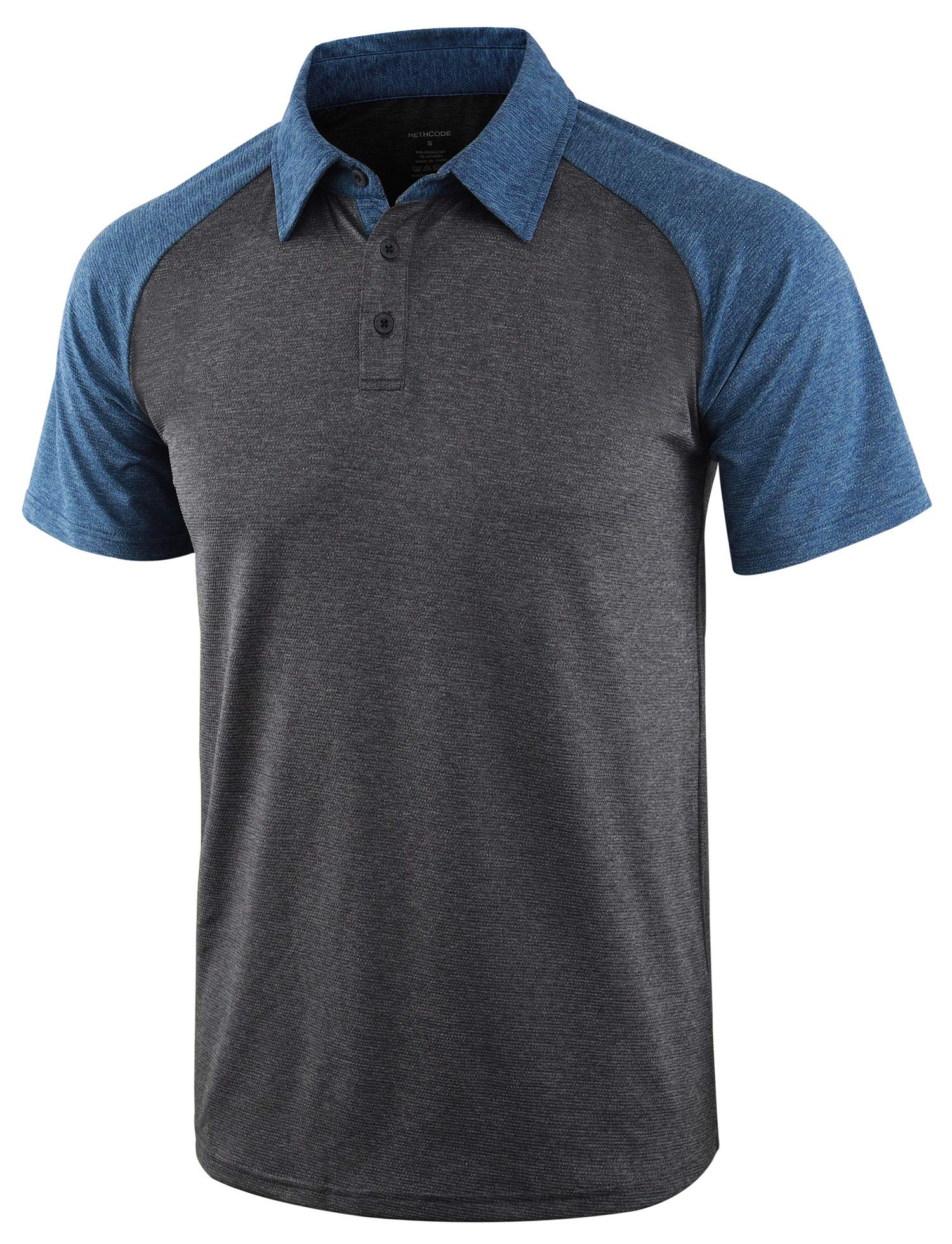HETHCODE Men's Quick Dry Short Sleeve Breathable Active Sports Athletic Golf Polo Tee Shirts