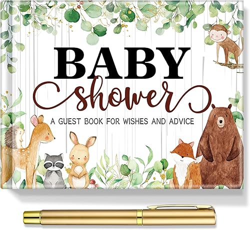 Juego de 27 Piezas de Libro de Invitados para Baby Shower de Animales del Bosque Letrero de Baby Shower Libro Floral de Registro de Invitados