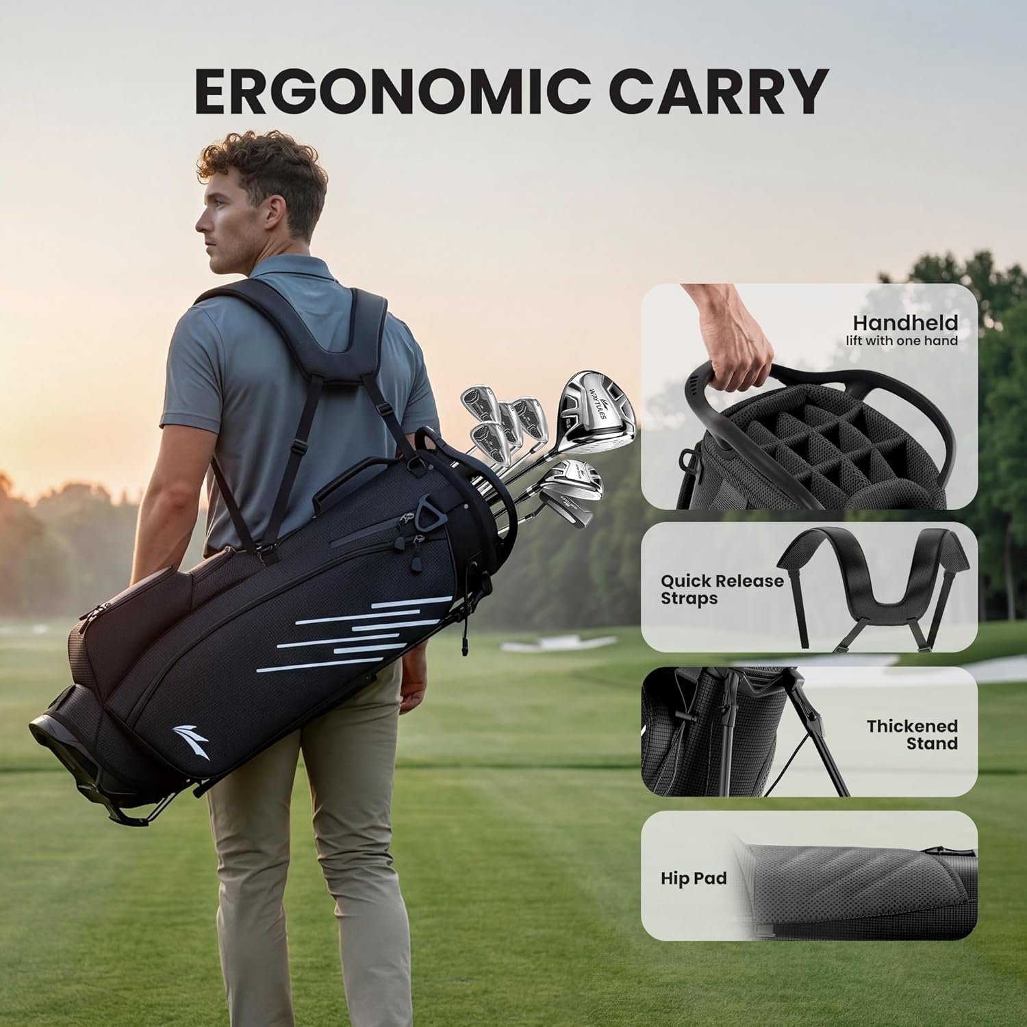 14-Way Golf Stand Bag for Men & Women, Lightweight Golf Carry Bag with Dual Shoulder Straps, Rain Hood, Cooler Pocket and Multi Storage Pockets, Cart Compatible Design