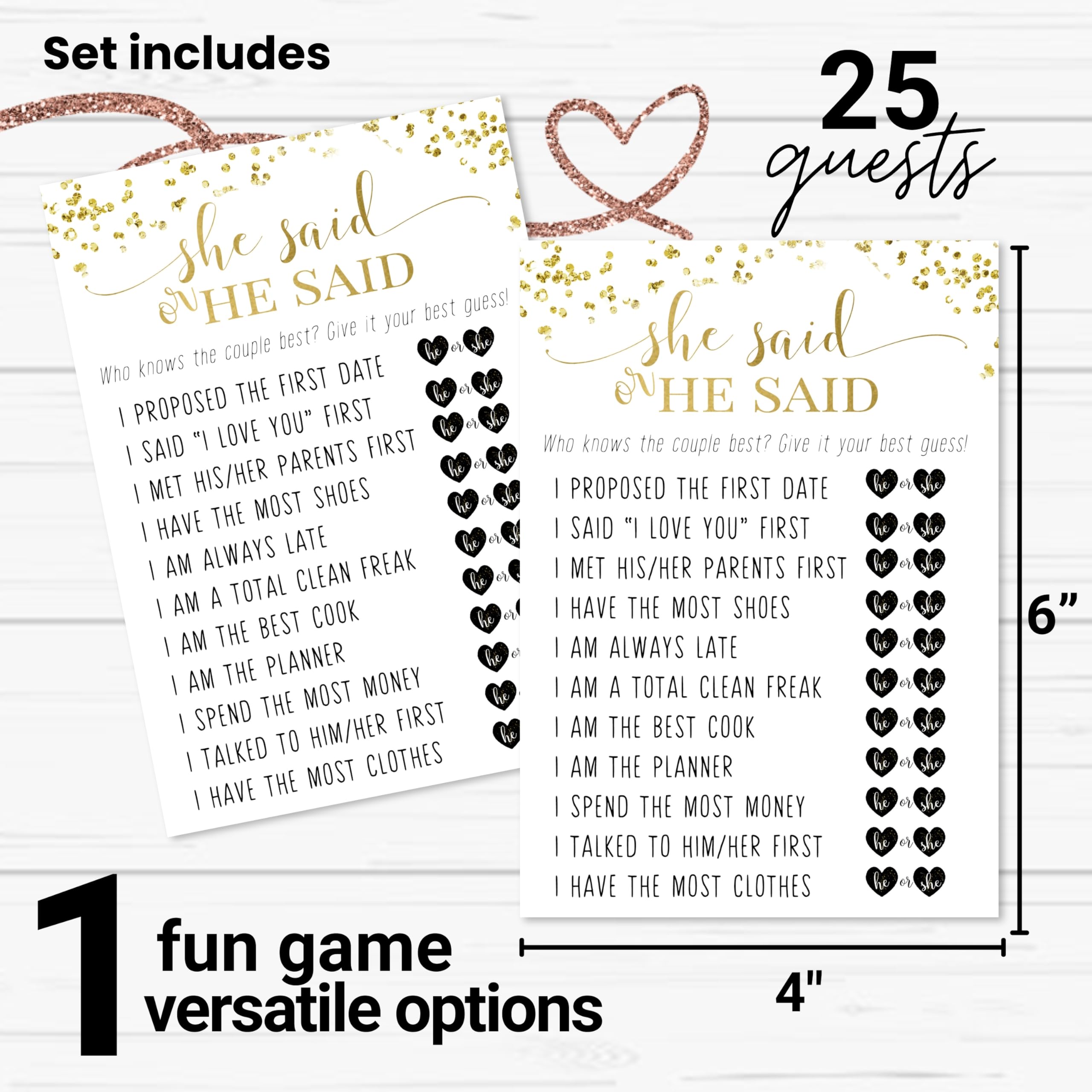Black & Gold Bridal Shower Game - 25 Wedding Word Scramble Cards For Engagement Parties
