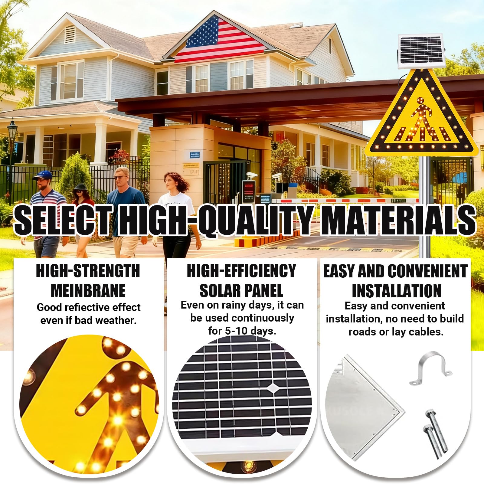 Światło dla pieszych LED Miga Energia Słoneczna 76 cm (30 cali) - Brilliant Urban Safety Light dla obszarów szkolnych, znak all