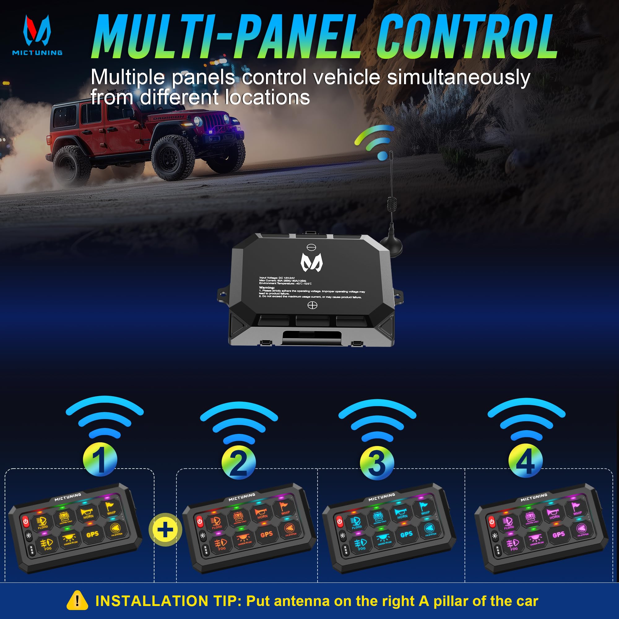MICTUNING P1s 5-Inch 8-Gang RGB Switch Panel – 60A, 5-Level