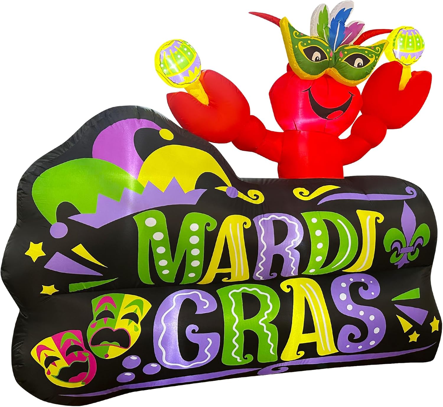 SEASONBLOW 6 FT Mardi Gras Inflatable Lobster with Carnival Mask Sign Decorations for Yard Garden Lawn Indoors Outdoors Home Holiday
