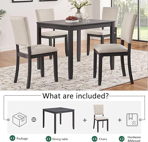 Miniatura 2 de LUMISOL Juego de mesa de comedor de 5 piezas para 4, juego de mesa de cocina de madera con 4 sillas tapizadas para sala de estar, cocina, comedor,