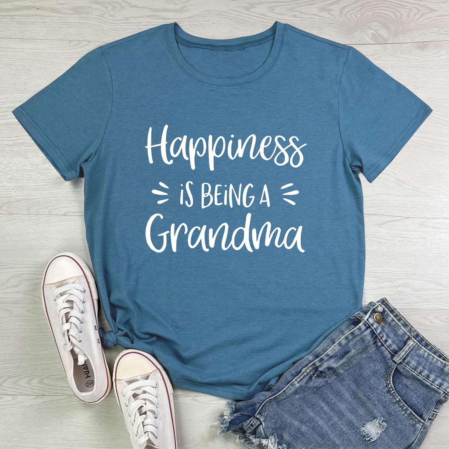 YITAN Women Happiness is Being Printed Graphic Tee Tops - Image 2