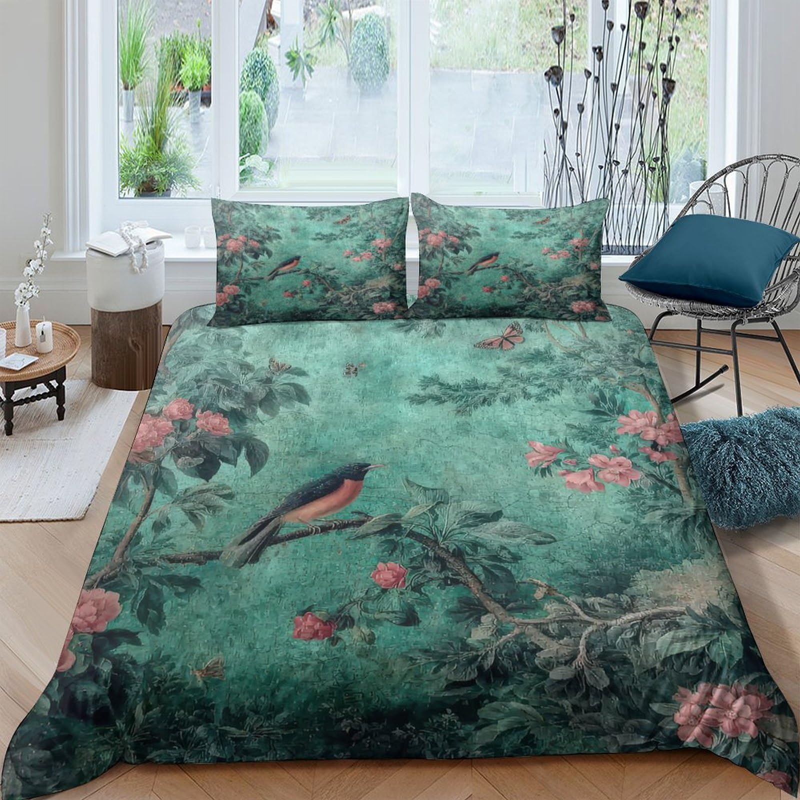 Ctjqhvkz Style-5 3D Printed Botanical Bird Fitted Sheet Microfiber Soft Green Blossom Mattress Cover For Bedroom Dorm Decor Single（135X200cm）