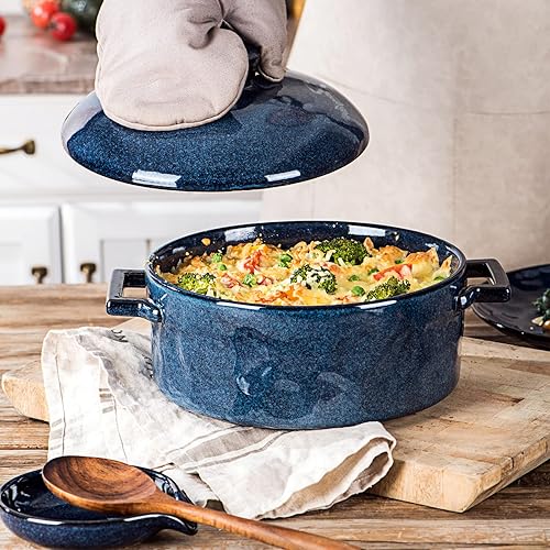 Miniatura 8 de Vicrays Cacerola con tapa – Sartén de cerámica para lasaña profunda de 2 cuartos de galón, platos redondos para hornear cubiertos para horno, plato